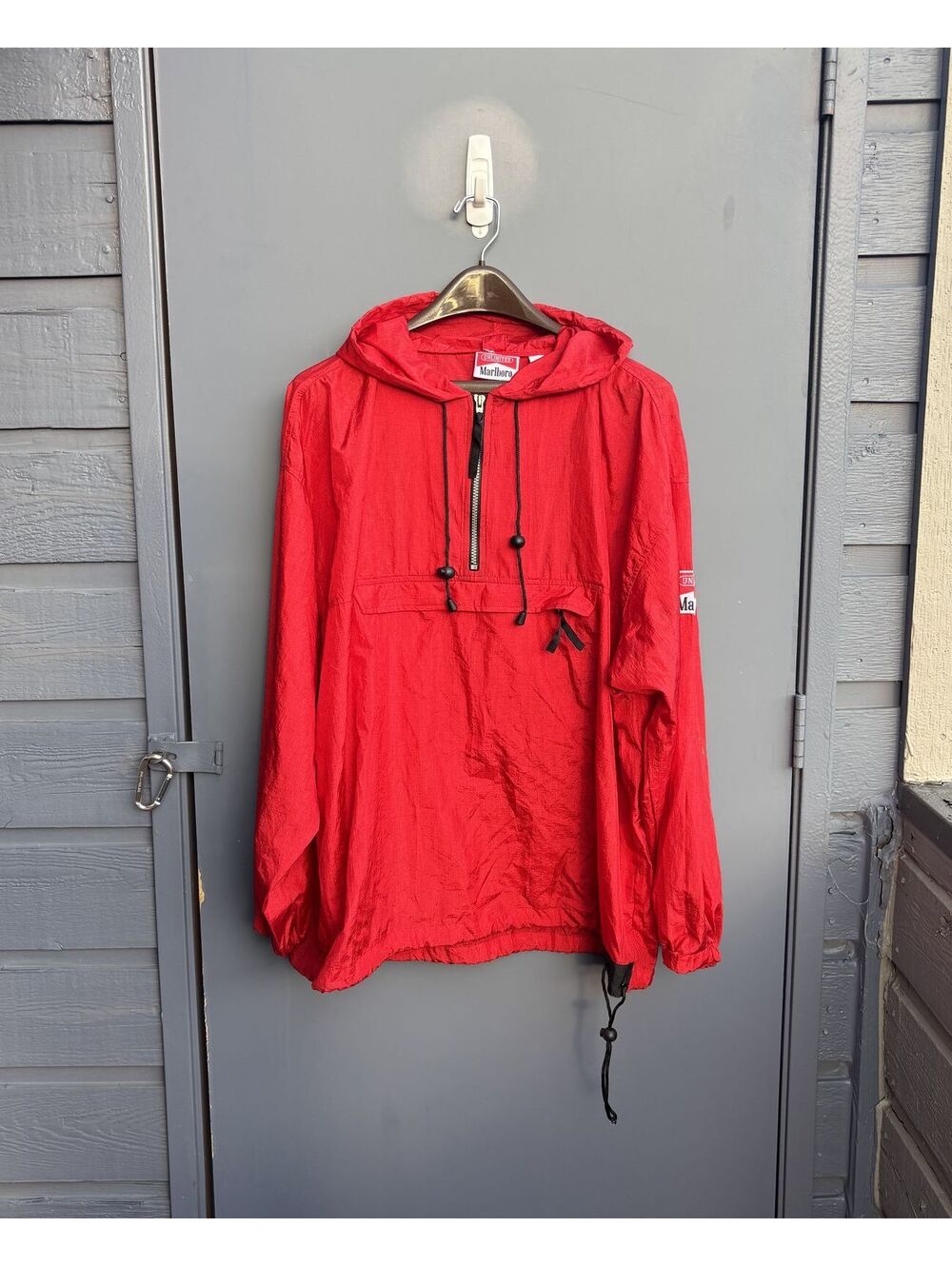 Vintage 90s Marlboro Unlimited Red Anorak Nylon Windbreaker
